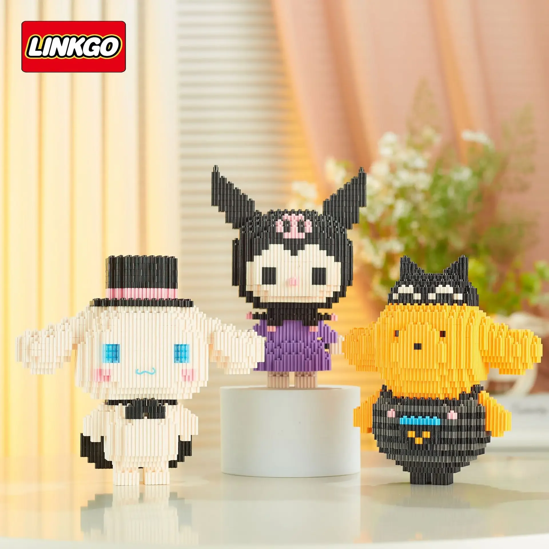 Sanrio Kuromi Diamond Building Blocks Мелодия CinnamonRoll Pom Purin Dog Linkgo Connection Мини-кирпичи Фигурки