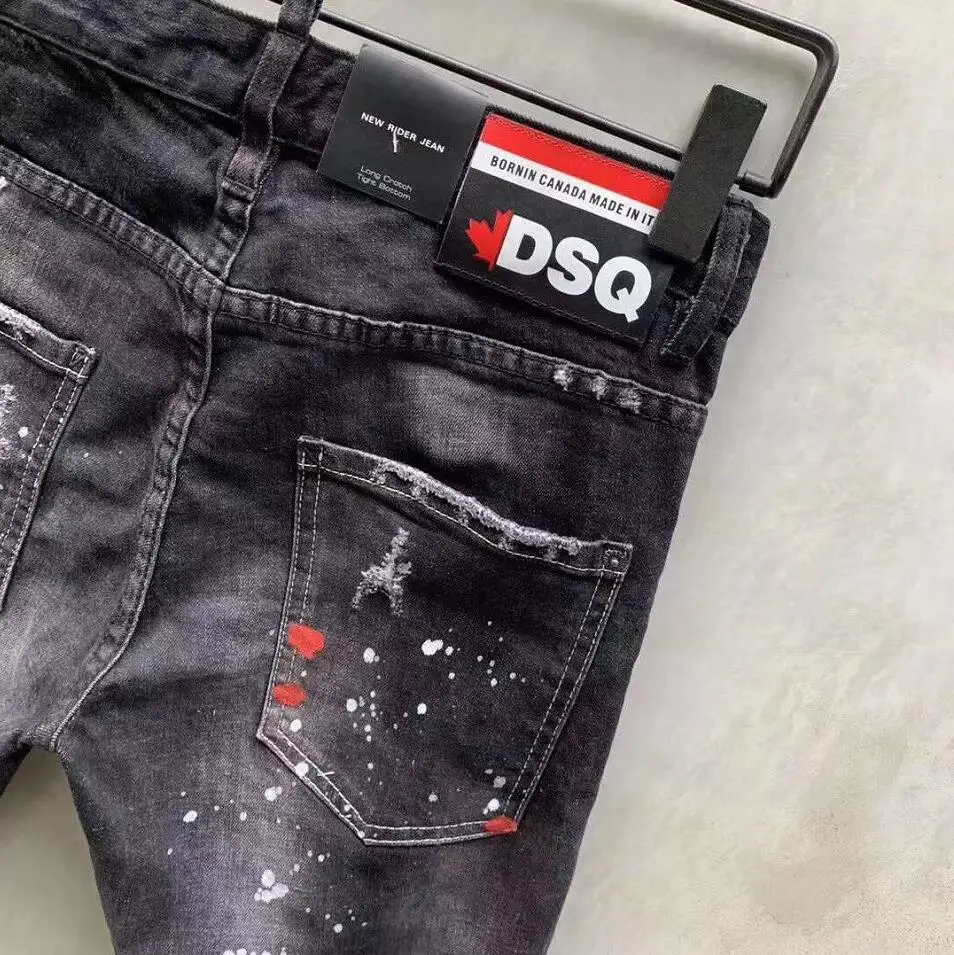 DSQUARED2 Men's Hole Slim Jeans Motorcycle Rider Hole Pants Jeans Man 959-1#