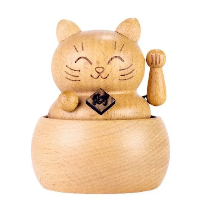 Деревянная музыкальная шкатулка с заводным механизмом руководство Lucky Cat ручной