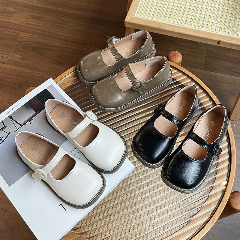 

Girl's Mary Janes Concise Style Square Toe Pure Color Fashion Spring Kids Leather Shoes 23-33 Toddler Daily Elegant Kids Shoe