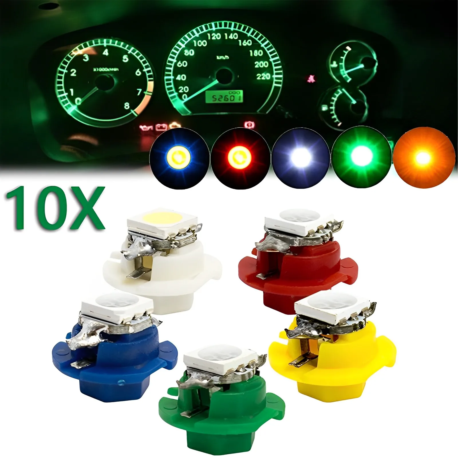 

10Pcs T5 LED B8.5D 1SMD Car Dashboard Instrument Light Speedometer Bulb Low Power 5050 Auto Instrument Lamp Car Accessories 12V