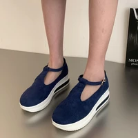 women platform shoes 2022 new hollow hasp sandals suede casual sneakers increase walking womens vulcanized shoes zapatos mujer