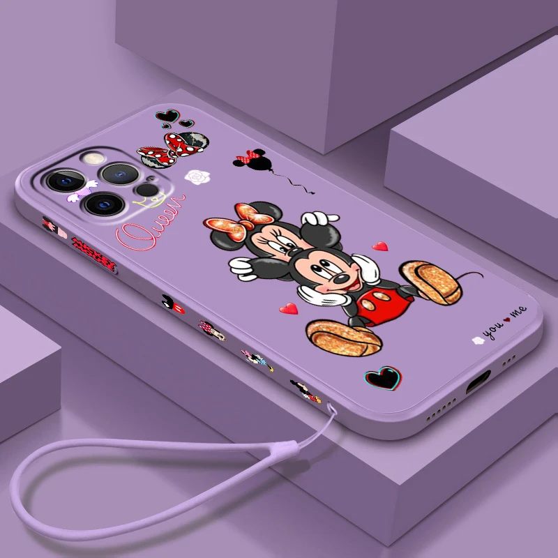 

Mickey Minnie Disney Anime Phone Case For Apple iPhone 14 13 12 Mini 11 XS Pro Max X XR 8 7 6 Plus SE Liquid Left Rope Cover