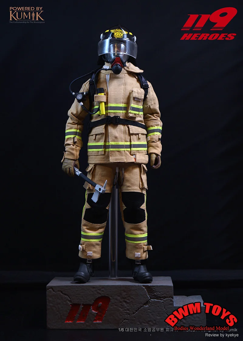 Фото KUMIK KMF23-F02 Коллекционная Корейская фигурка пожарного в масштабе 1/6, 119 герои, 12 дюймов, полный набор, мужская фигурка солдата, модель игрушки №5