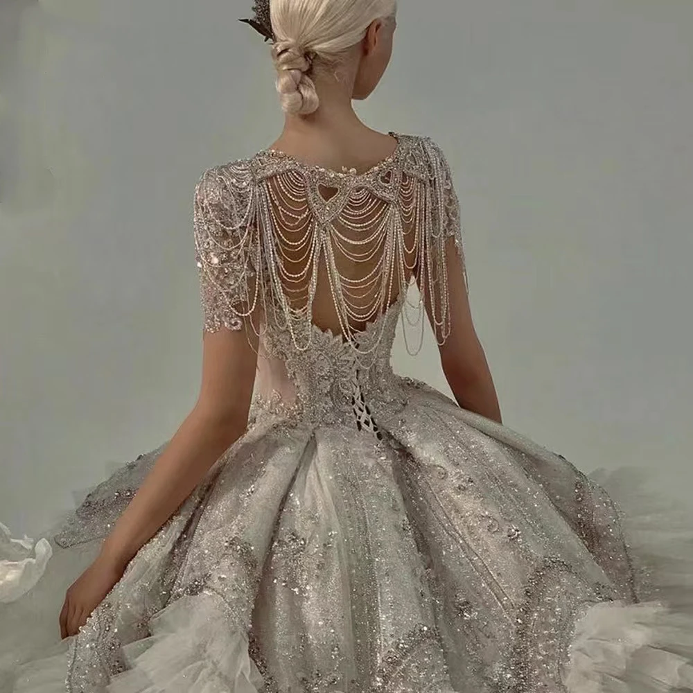 

Luxury Bridal Crystal Shawl Jewelry Handmade Beaded Tassel Shoulder Chain Jewelry Aristocratic Style Wedding Dress Decorative