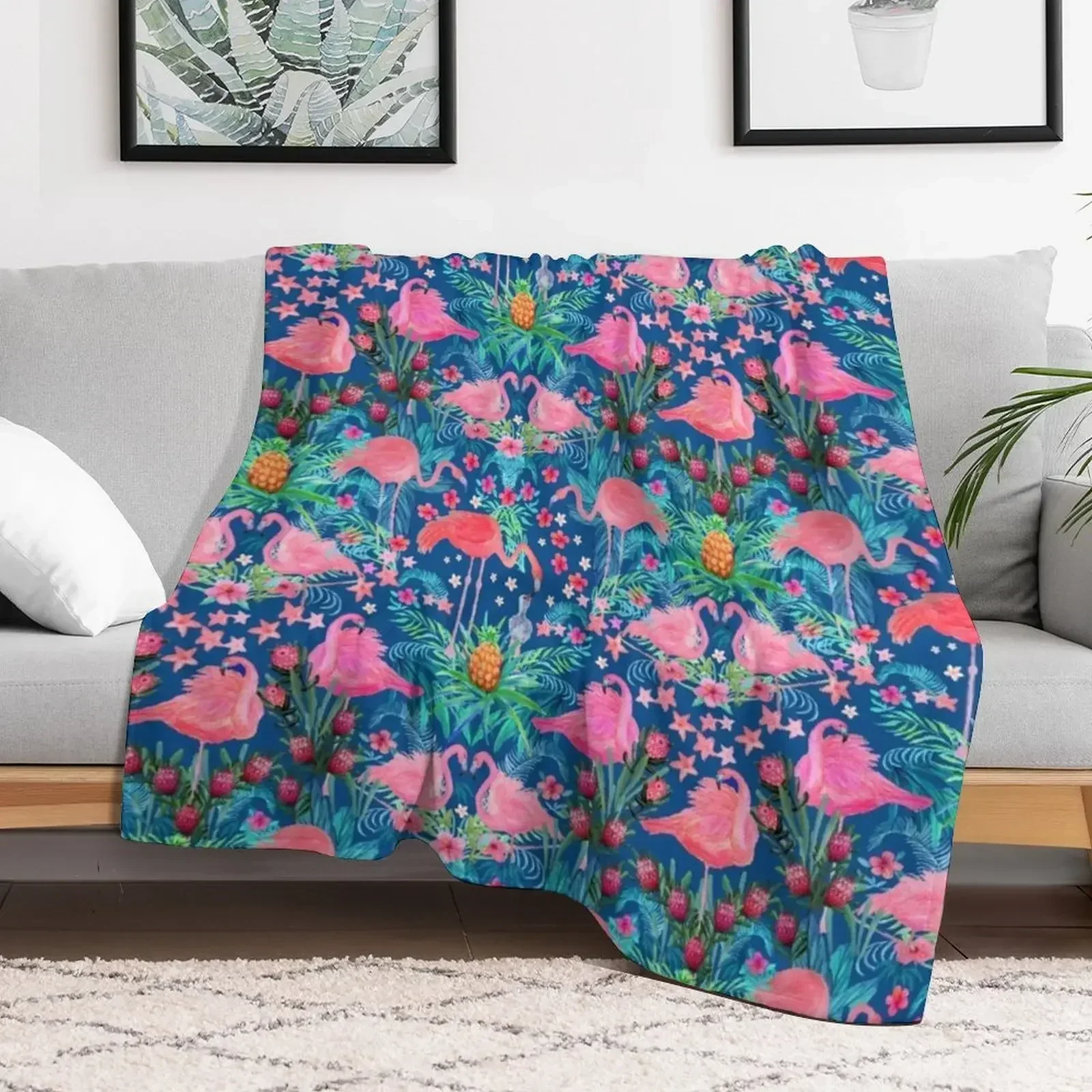 Фламинго акварель розовый рай с цветами гибискуса защитными и пальмовыми