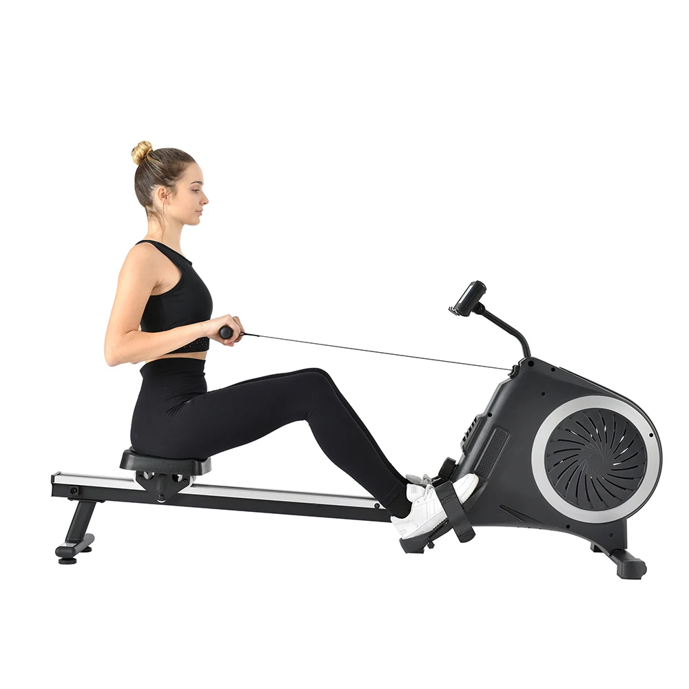 

Indoor Foldable Rowing Machine with 8-Level Adjustable Aluminum Alloy Slide Rail LCD Monitor Air+Magnetic Rowing Machine