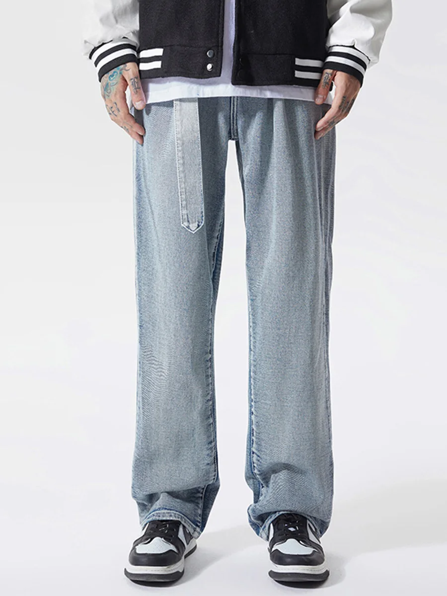 Four Seasons Men's Jeans Fashion Loose Straight New Casual Wide Leg Pants Denim Men's British Street Korean Hip Hop Pants Jeans