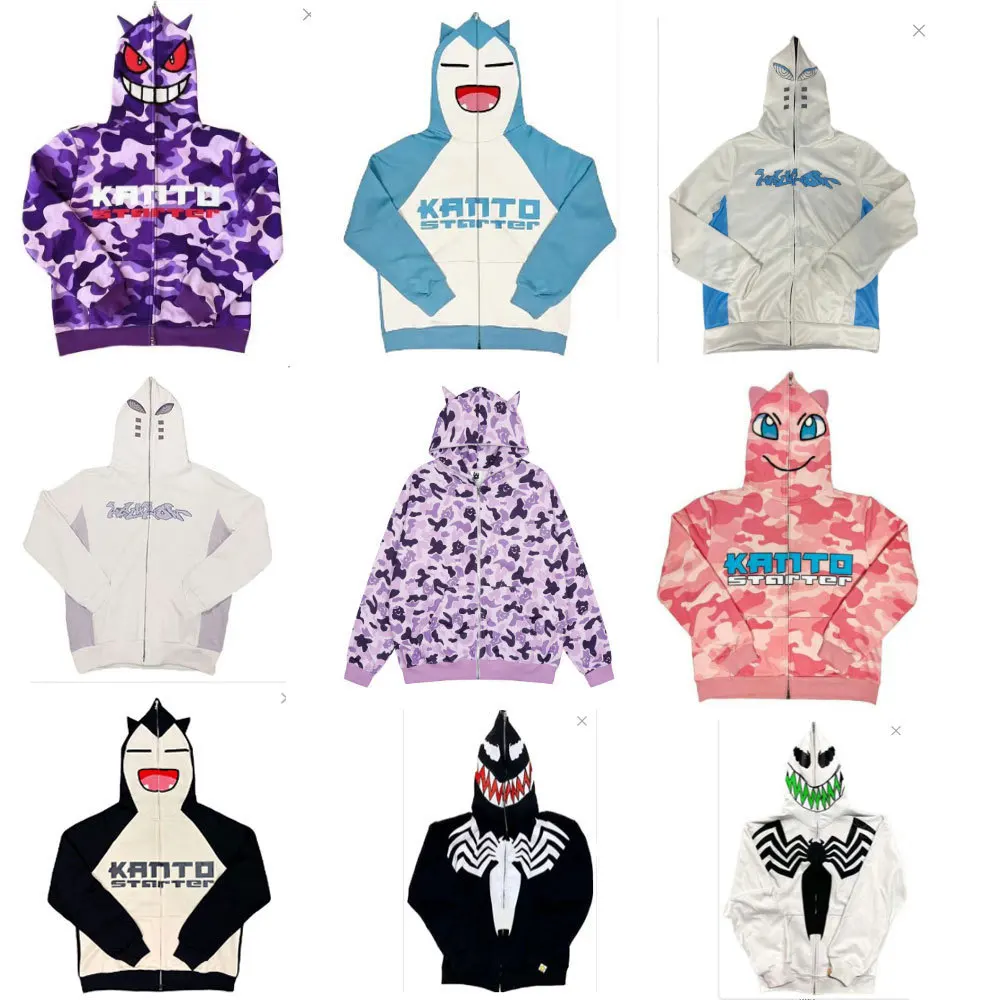 

Fall's new Bapegengar Ghost Stong, Geng Ghost, Fashion High Street Harajuku 3D digital print sweater zipper-to-head Hoodie Y2K