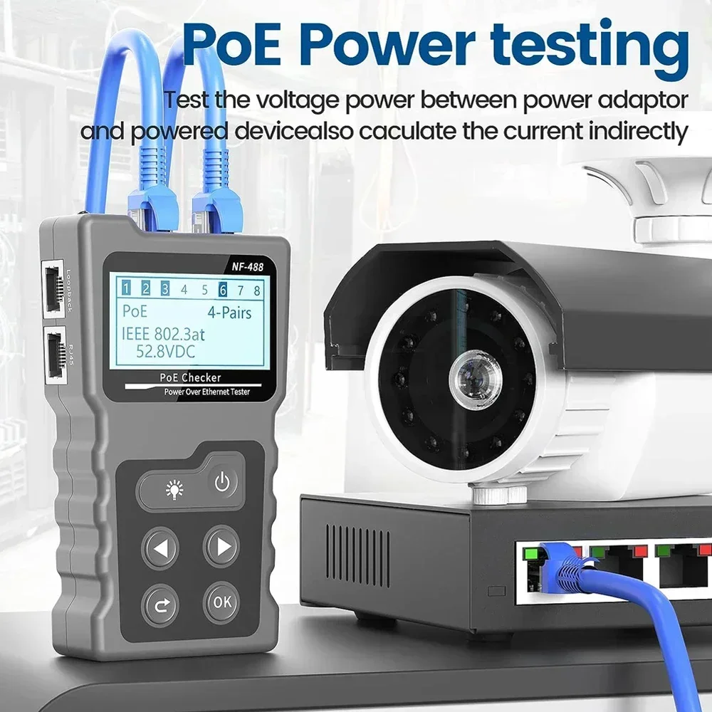 NOYAFA NF-488 Тестер сетевого кабеля ЖК-дисплей Кабельный трекер PoE Checker Онлайн-тест