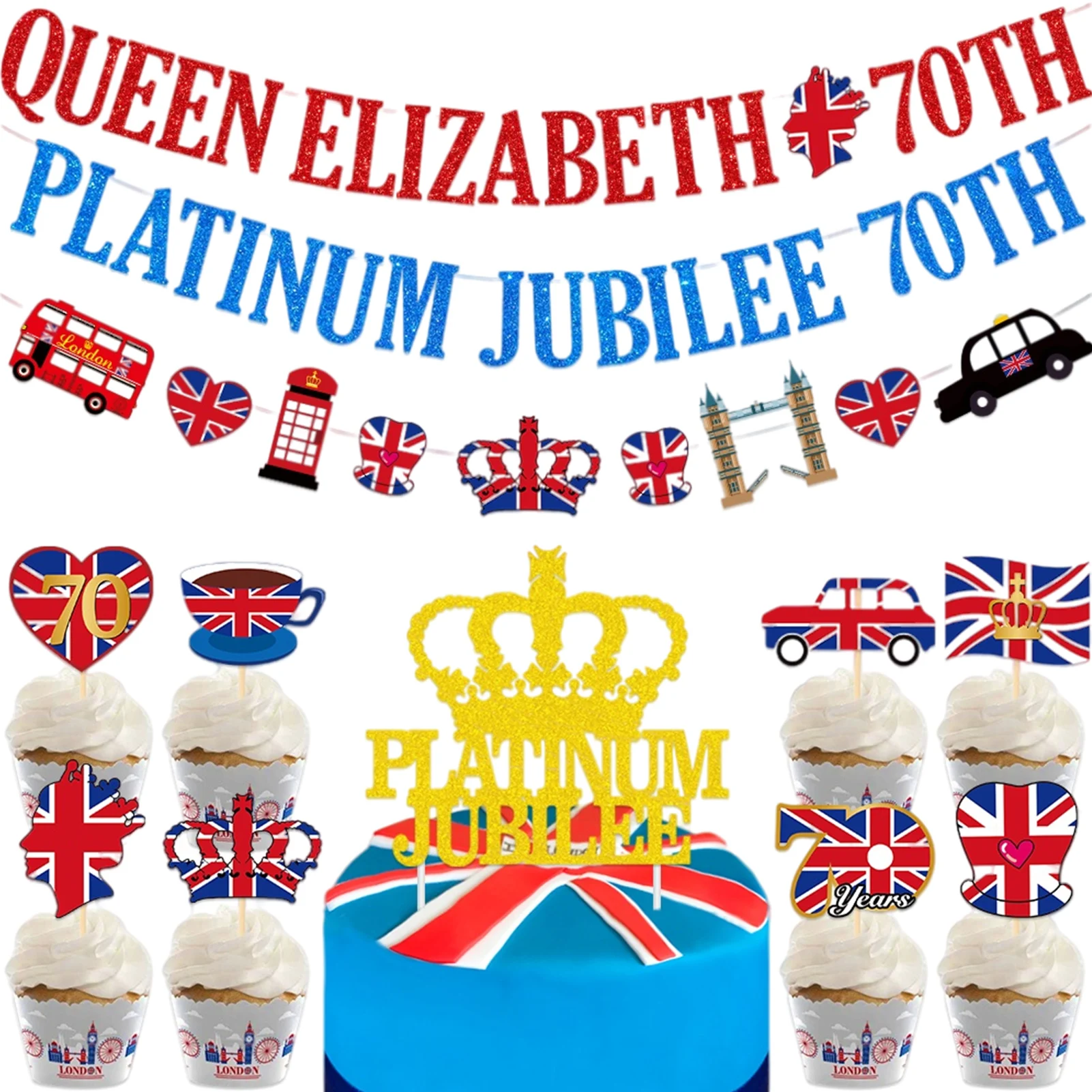 

Union Jack Bunting Flag & Cupcake Toppers Platinums Jubilee Crown Cake Toppers Union Jack Queens Jubilee 2022 Decorations 2022