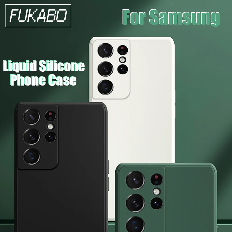 

Чехол из жидкого силикона для Samsung S22 Ultra, чехол для S21 S20 FE A52 A72 A32 Note 20, однотонный меховой противоударный чехол