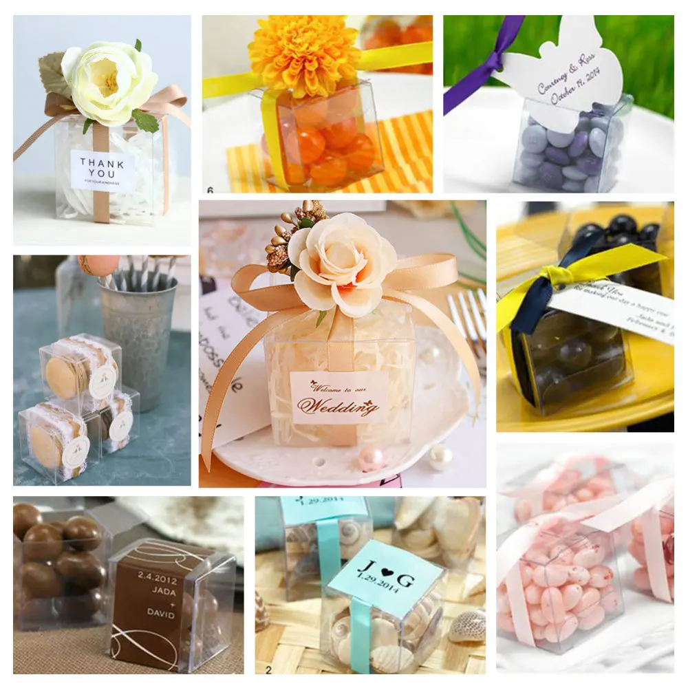 30pcs/lot Transparent Plastic PVC Box Gift Packaging 7x7x7cm Square Waterproof Folding Boxes For Wedding Party Supplies Storage