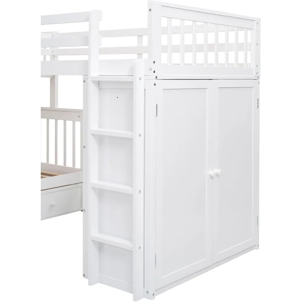 L-образная тройная двухъярусная кровать со столом и лестницей с двумя