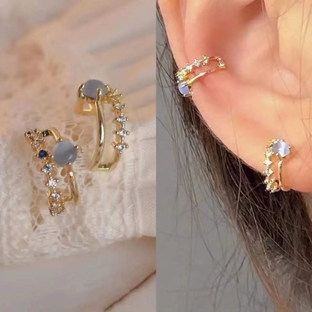 

ins Influencer Retro Small Blue Opal Earrings Color Korean Version All-Match Female