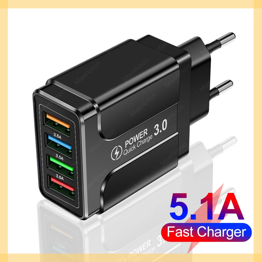 

5.1A USB Fast Charger Quick Charge 4.0 3.0 Universal Wall 4 Ports Fast Charging For iPhone 12 X Mobile Phone Chargers