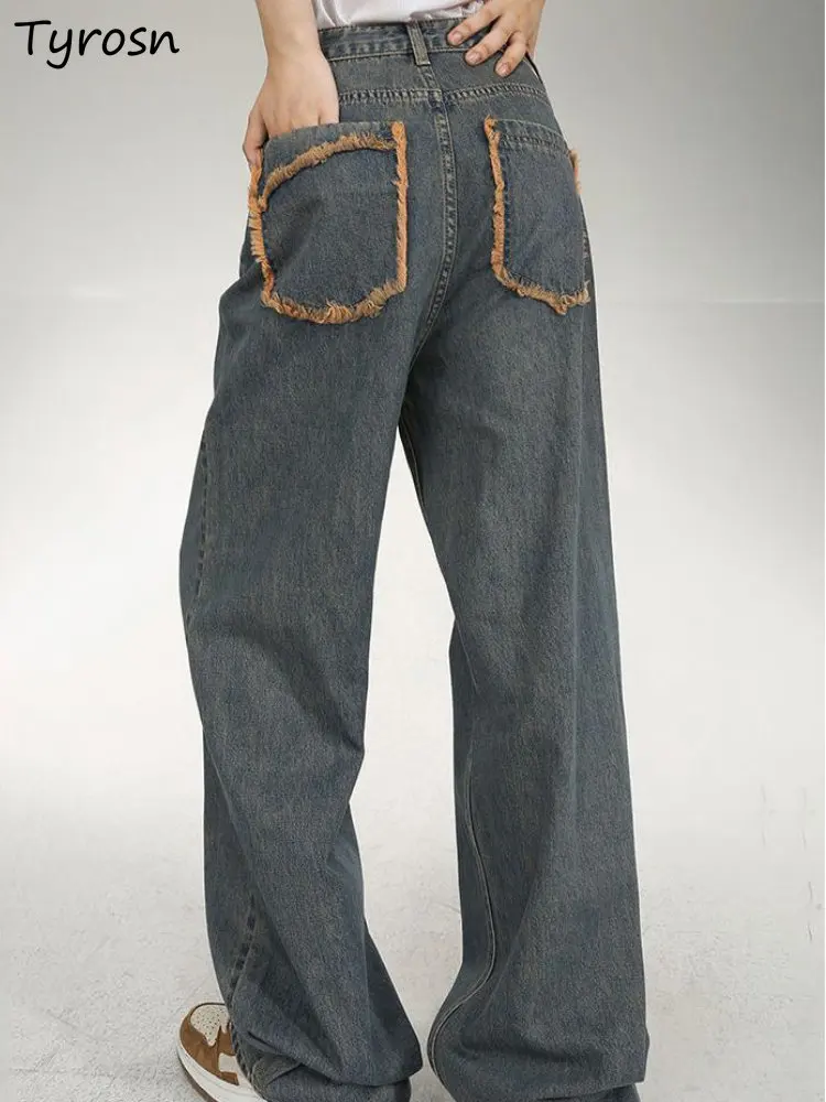 

Джинсы женские универсальные в стиле ретро, свободные повседневные штаны с широкими штанинами, из денима в стиле ольччан, с хипстерскими карманами, уличная одежда на лето