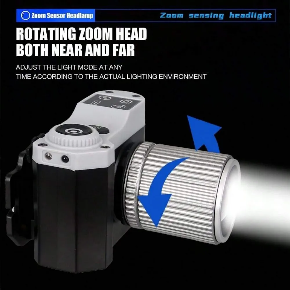 Сильный свет светодиодный индукционный фонарь перезаряжаемый налобный