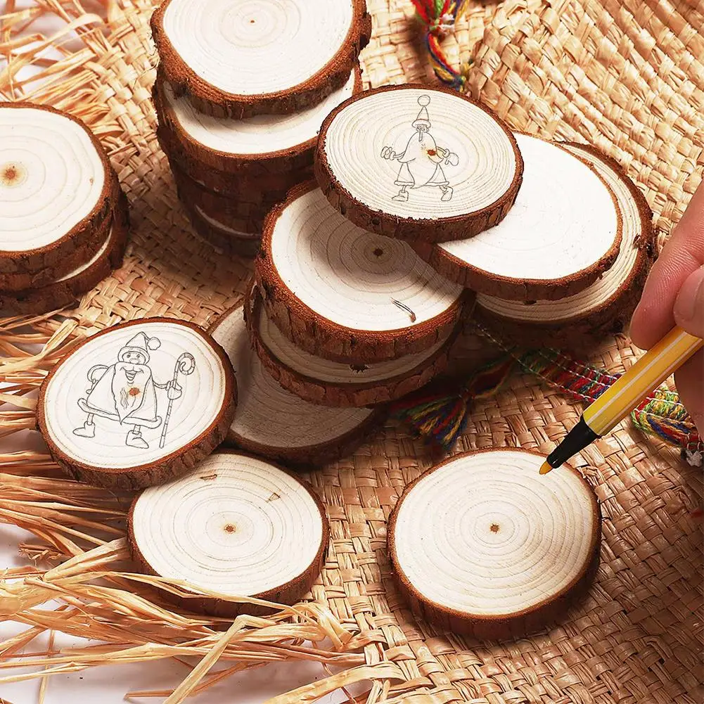 

5/10Pcs Wooden Circles Logs DIY With Unfinished Round Natural Rustic Dia Tree Bark Log Disc Wooden Slices DIY Craft 3-18cm