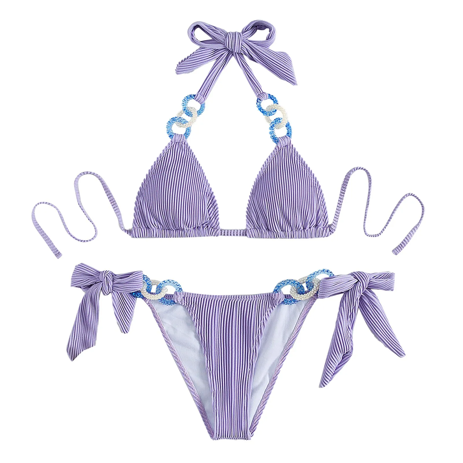 

Women's Swimsuit Solid Color 2 Piece Split Bathing Suit High Waist Cross Sexy Wrap Tummy Control Swimwears bikini string