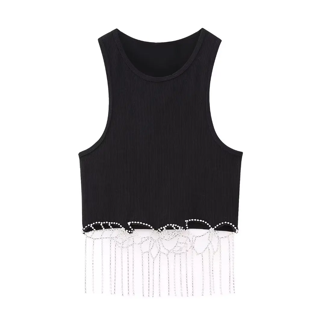 

DYLQFS 2023 новый летний женский черный вязаный Повседневный винтажный топ с круглым вырезом