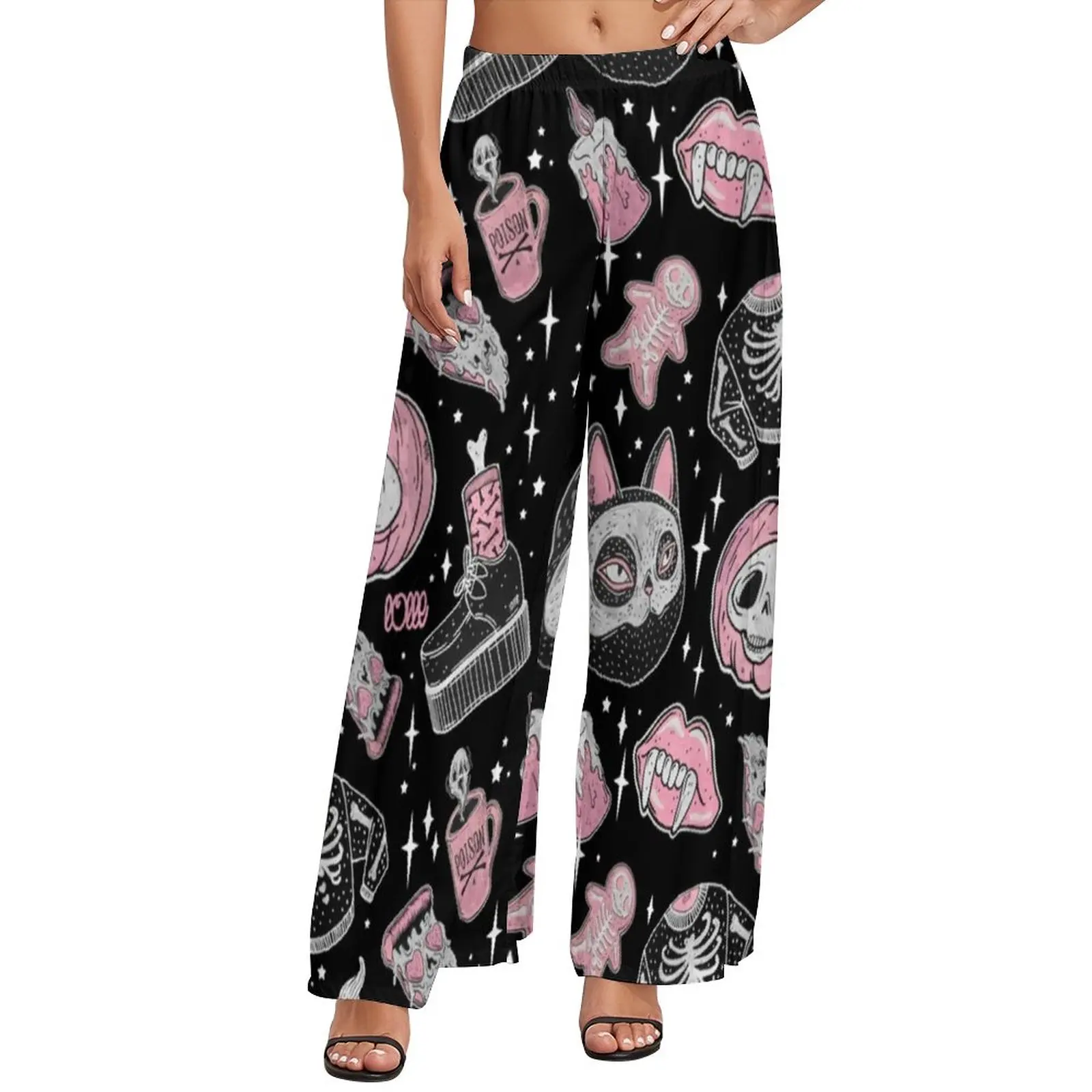 

Брюки-скелетоны со спутанными тыквами, уличная одежда, прямые широкие брюки с высокой талией, офисные брюки большого размера 4XL 5XL