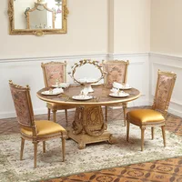 French furniture  high-end luxury round dining table European full solid wood carved flower dining table and chair combination