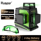 Лазерный уровень Huepar, 12 линий, 3D зеленый луч, 360 , самонивелирующийся, ручной, вертикальный, горизонтальный, импульсный режим с ветвями и очками