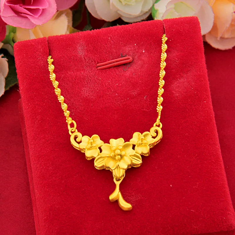 

Luxury 24k yellow gold Plated Vintage Flower Chain for women Rose Flower Design Necklace Fade-Free Wedding Anniversary Gifts