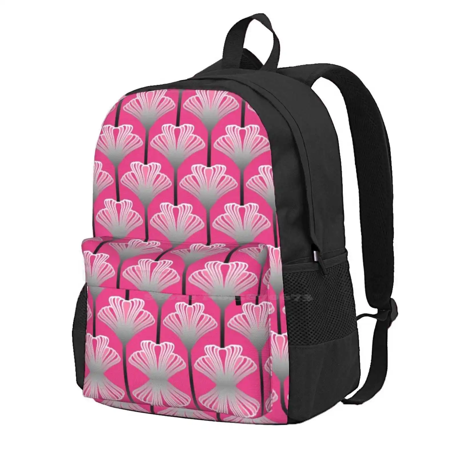 Art Deco Lily , Fuchsia Pink New Arrivals Unisex Bags Student Bag Backpack Art Lilly Fuchsia Pink Silver Gray Dark Grey