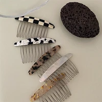 french plaid hair side combs plastic metal comb hair clip combs accessories for girls women diy clip hair accessories