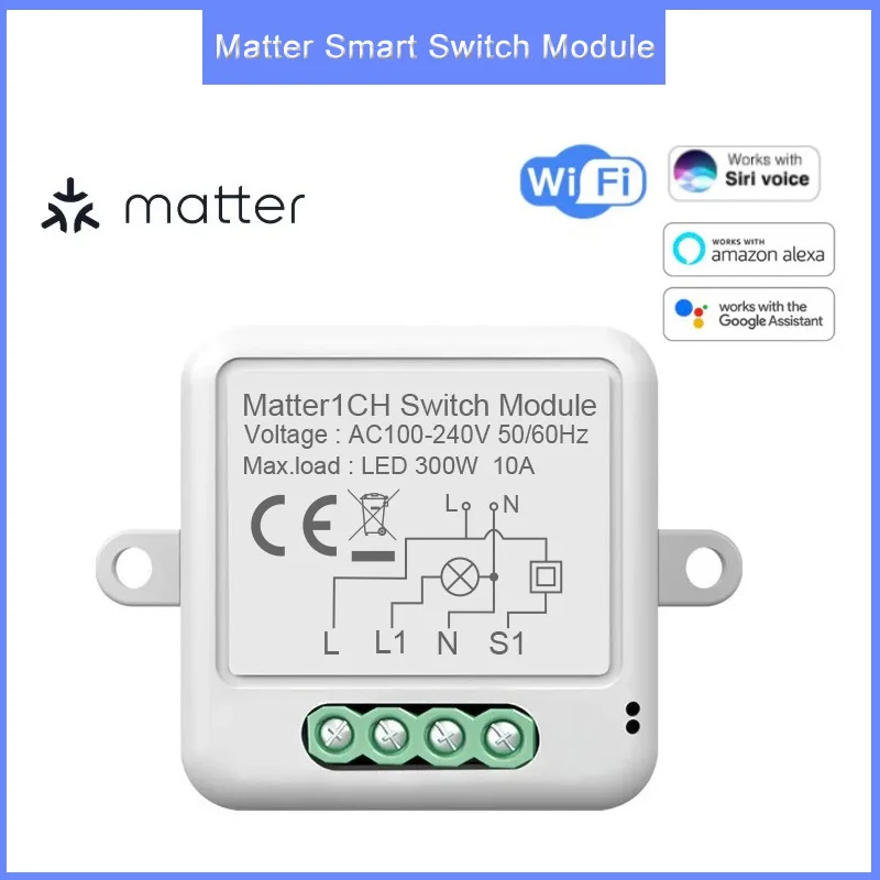 Matter 1-канальный модуль переключателя 10A Wi-Fi устройство включения-выключения HomeKit