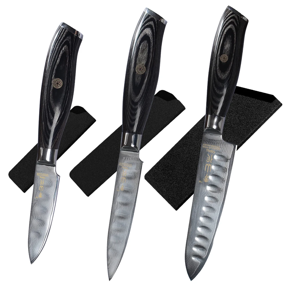 

XYJ Wholesale Damascus Kitchen Knife 3/4/6 Inch Razor Sharp Japanese Vg10 Damascus Steel Blade Knives With Sheath