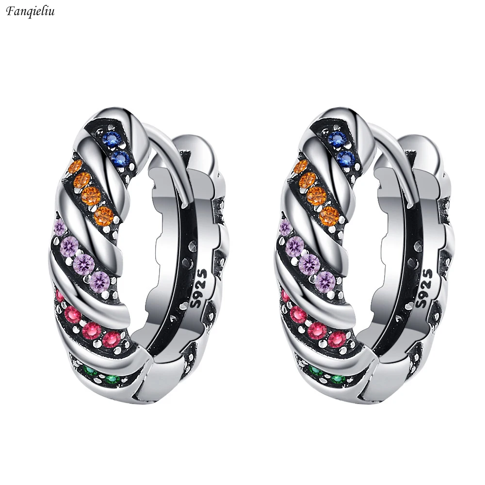

Fanqieliu 925 Silver Needle Colored Stone Crystal Hoop Earrings For Women Trendy Jewelry Gift Girl New FQL23057