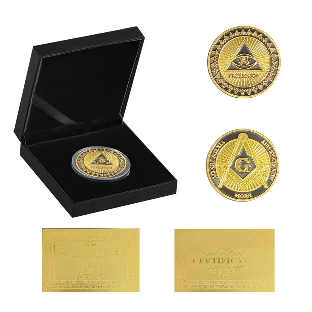 

Free and Accepted Masons Gold Plated 1OZ Masonic Symbols Bullion&Coin Collections With Box