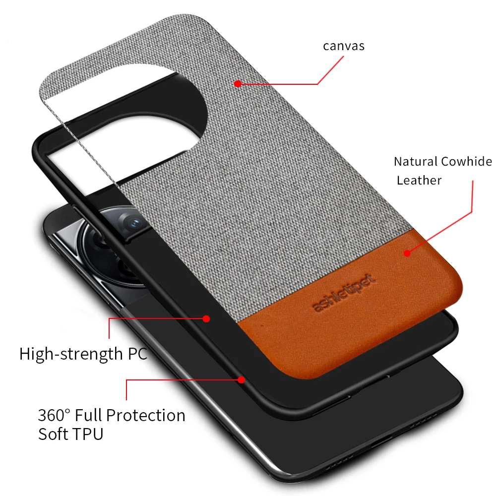 Canvas + Leather Phone Case For Oneplus 11 9 10 Pro 10T 9rt Ace 2 9R 10R 11R Nord 7T 7 8 Pro 6 6T 8T Nord 2 N10 Fabric Cover