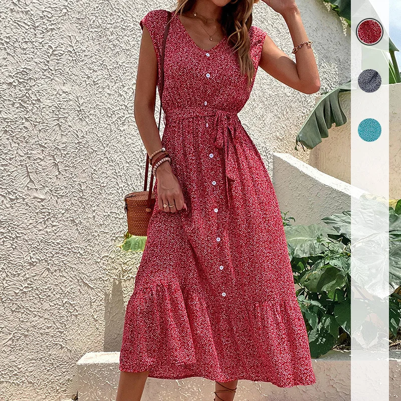 

Women's Foreign Trade New Fashion Holiday Print Short Sleeve Dress summer dress bodycon dress