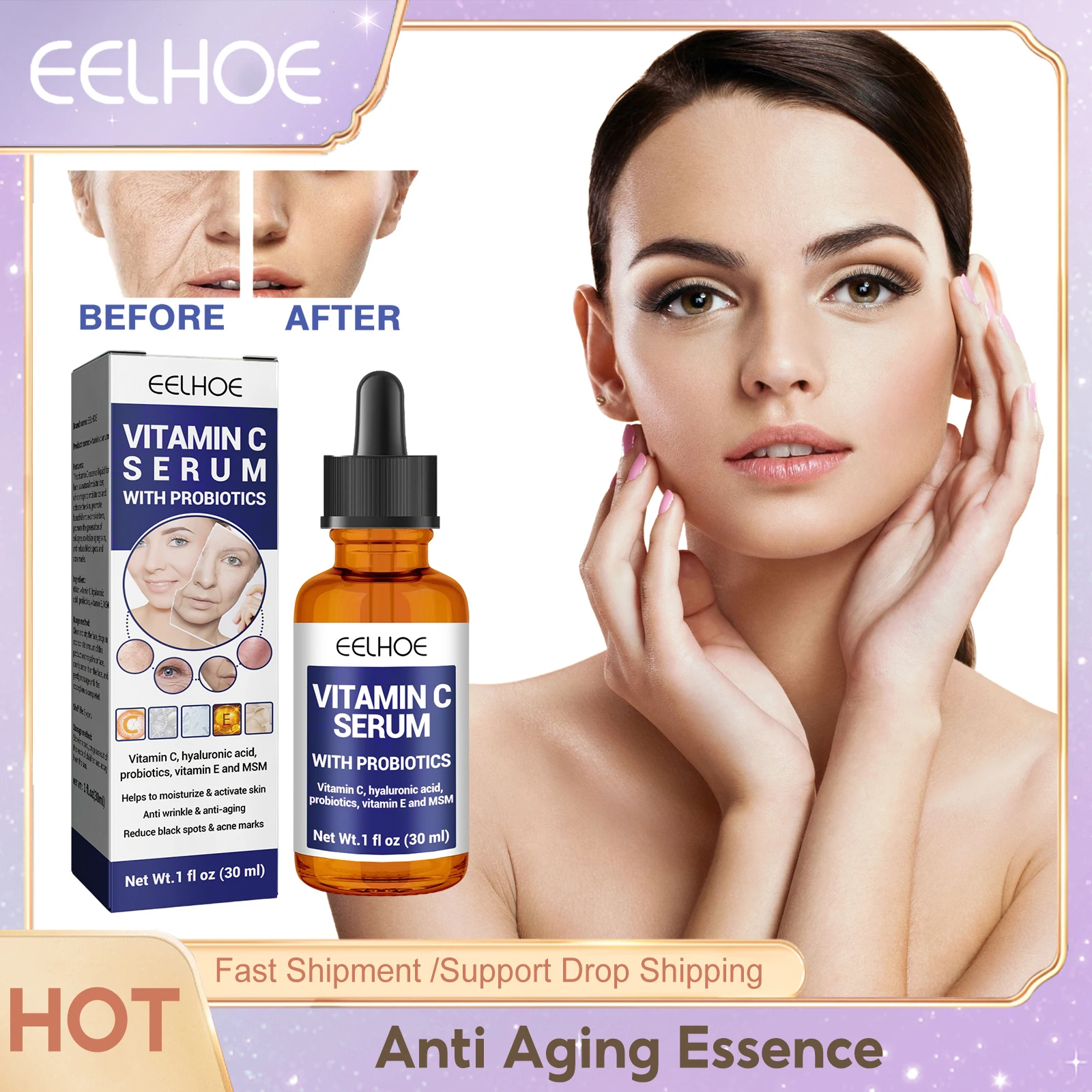 

Anti Wrinkle Face Serum Fade Fine Line Freckle Dark Spot Remover Lifting Firming Brighten Repair Skin Whitening VC Essence 30ml