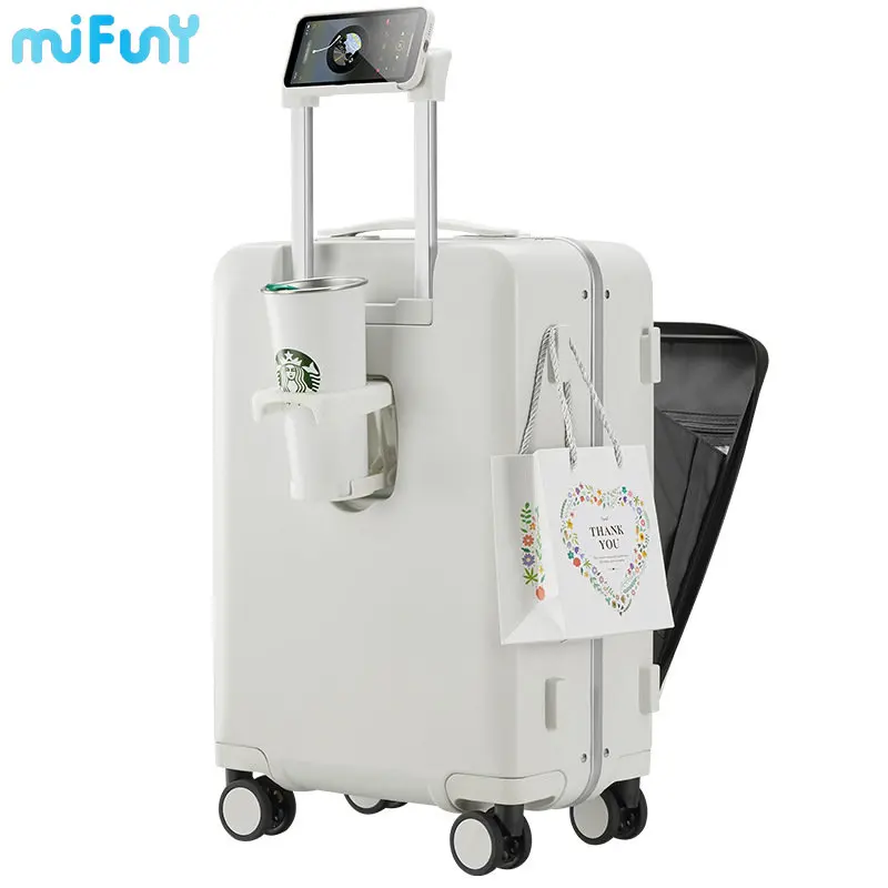 

MIFUNY Front Opening Suitcase Rolling Luggage Carry on Luggage with Wheels Password Travel Suitcase Bag USB Interface Trolley