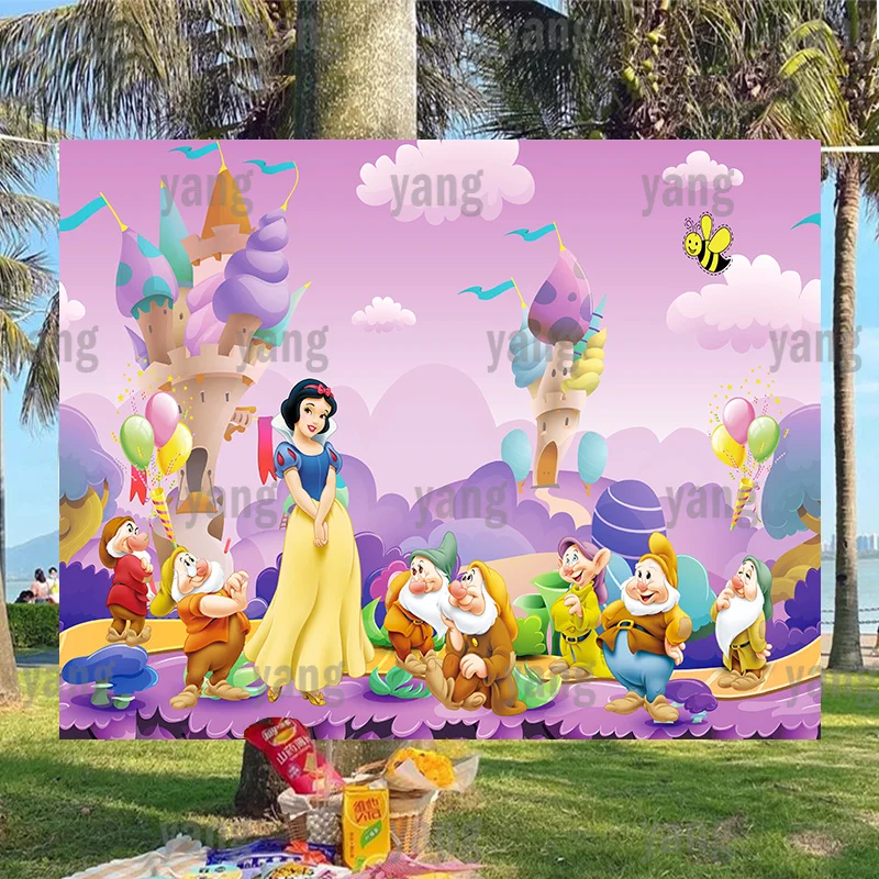 

Фон для фотосъемки с изображением Белоснежки принцессы семи карликов из мультфильмов на день рождения