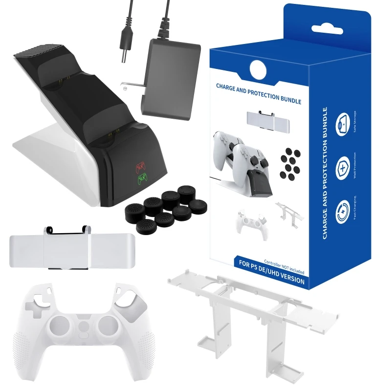 

12 Pieces/set Controller Charging Dock Station Soft Silicone Case Protector with Thumb Grip Kit Compatible with PS5