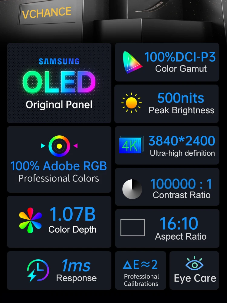 Портативный монитор 14 дюймов 4K OLED 16:10 3840*2400p 500Nits USB-C HDMI-совместимый внешний