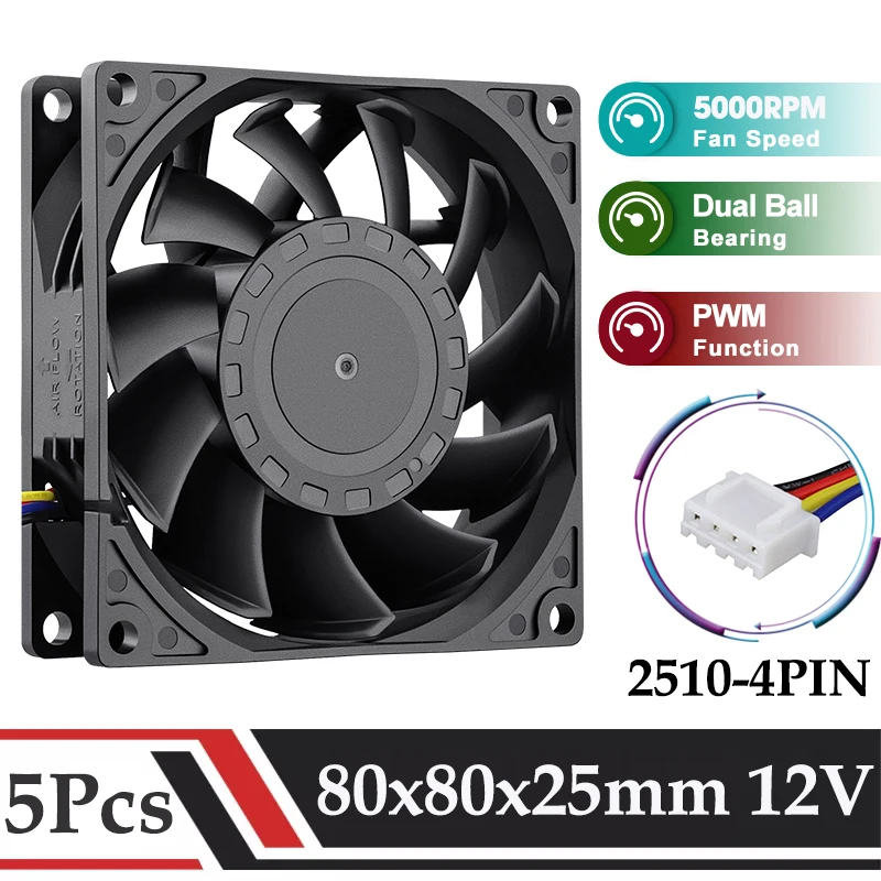 Gdstime 80 mm Caixa do Computador Ventilador de Refrigeração dc 12v sem Escova Dupla Rolamento de Esferas 8025 Ventilador de Reforço 80×25 mm 4pin Ventilador com Função Pwm Peças