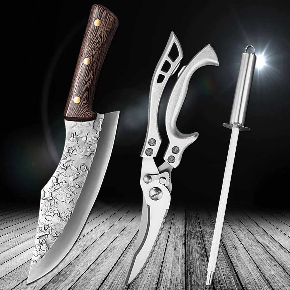 

Stainless Steel Boning Knife Cleaver Knife Slicing Knife Fishing Hunting Camping Kitchen Chef Knife Chicken Bone Scissors