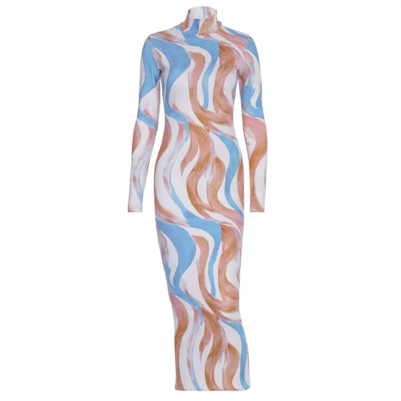 

Женское облегающее платье-карандаш с абстрактным принтом, длинным рукавом
