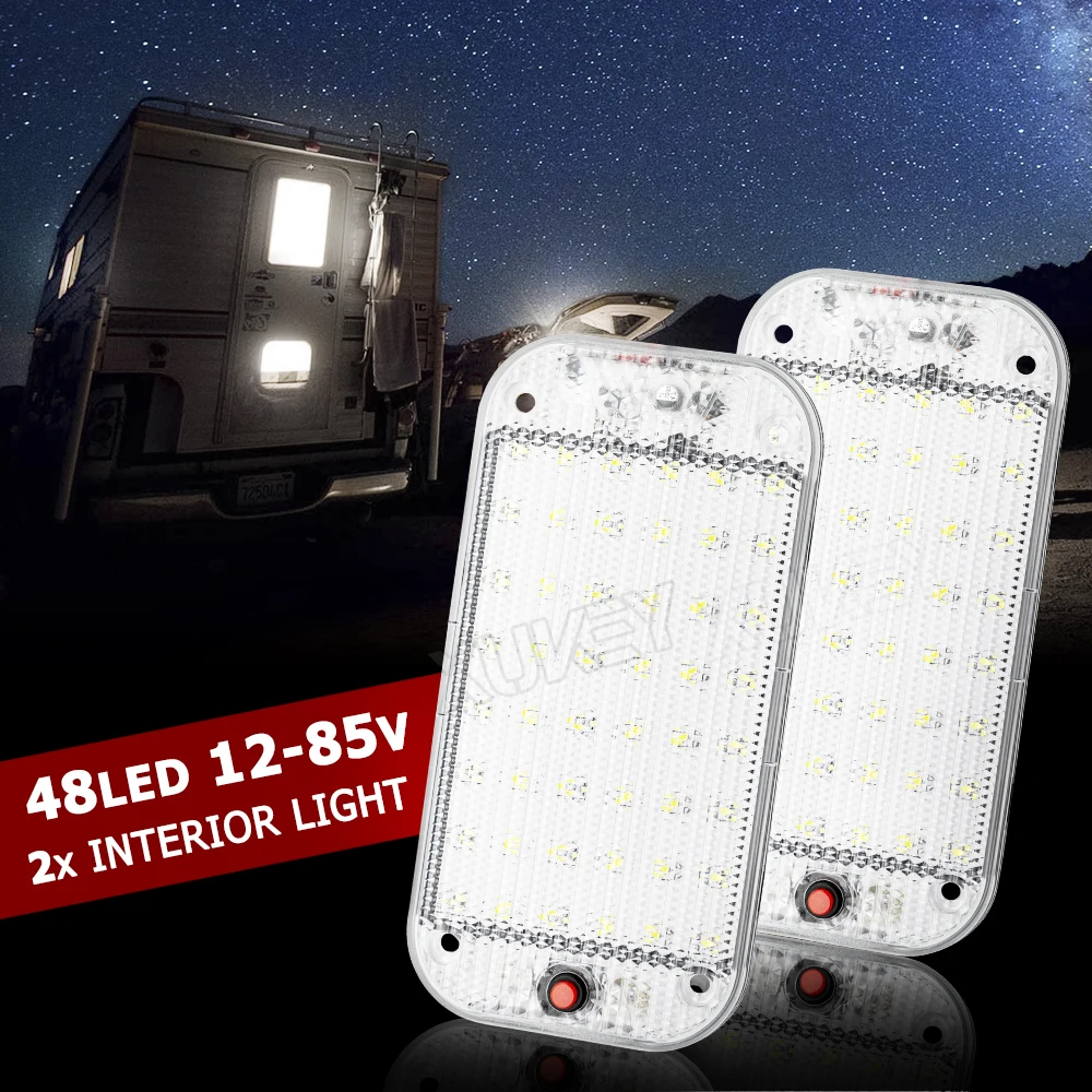 

2x 48LED RV Lamp 12V 24V 80V SMD LED Interior Double Dome Ceiling Light RV Boat Camper Trailer White Caravan Bus Van Accessories