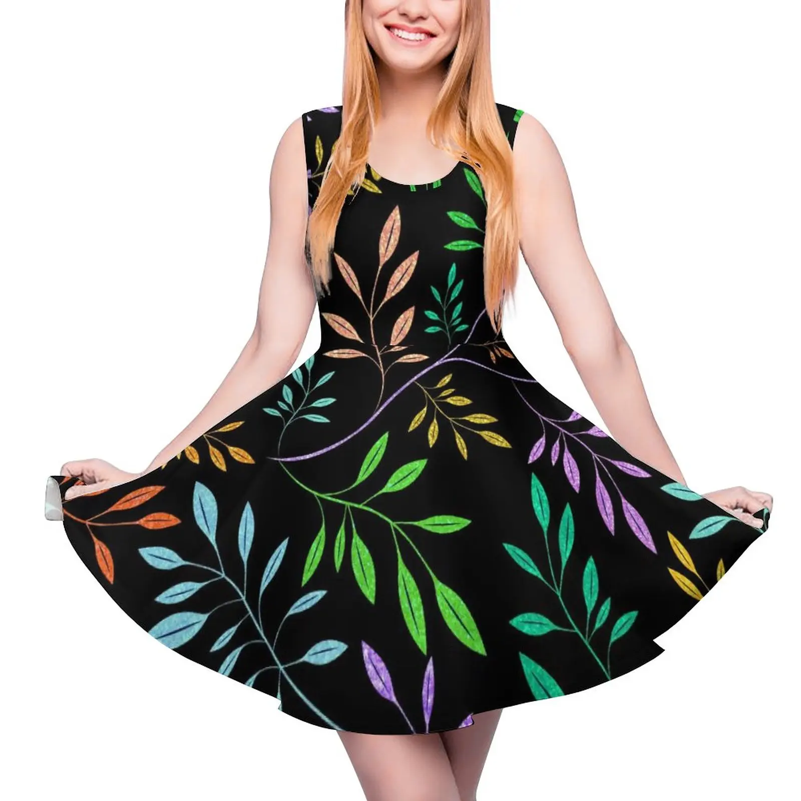 

Женское платье с принтом листьев, летнее платье большого размера