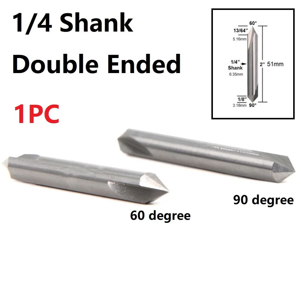 

60°/90° Double Ended Router Bit V Groove Solid Carbide 1/4'' Shank Milling Cutter For Engrave Groove Power Tool Accessory