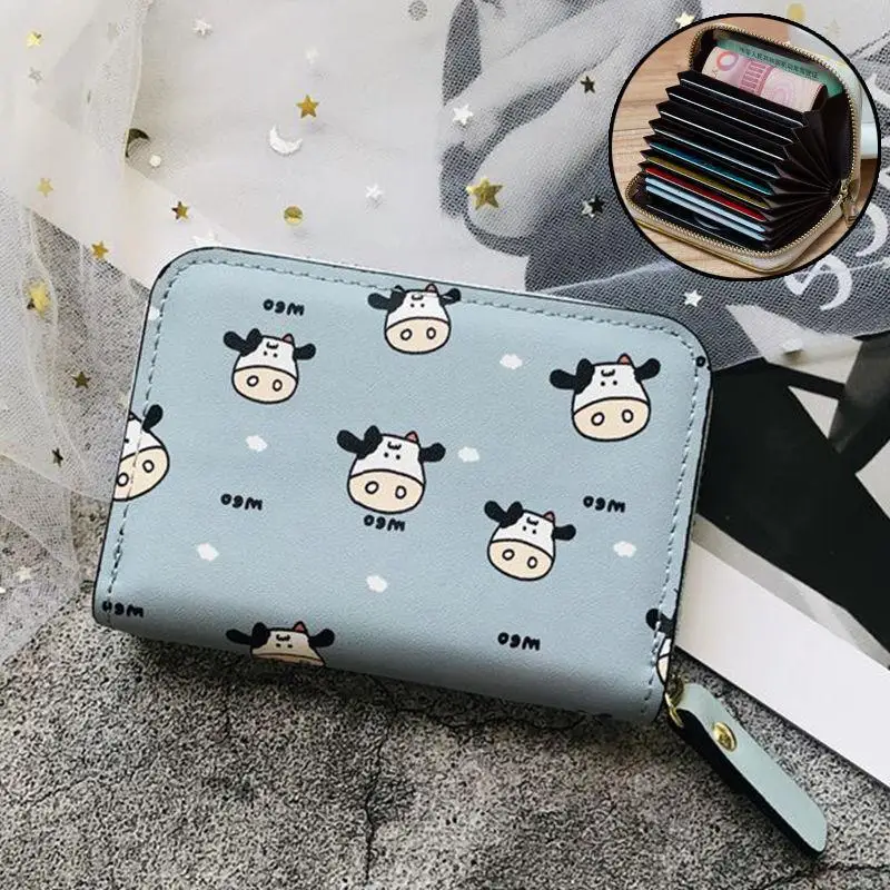 Cute Cow Pattern Coin Purse for Women Girls Card Wallet PU Leather Students Pocket Zipper Key Bag Cartoon Handbags Card Holder