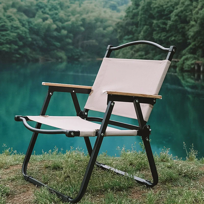 

180KG Load Bearing Camping Chair Folding Ultralight Handrails Steel Support Canvas Cloth Leisure Armchair Picnic Bracket Chairs
